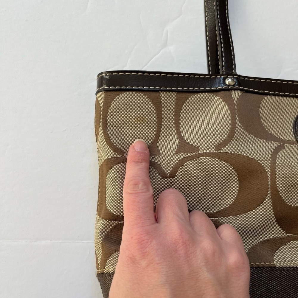 Coach Brown Sig Stripe Tote - Picture 5 of 10